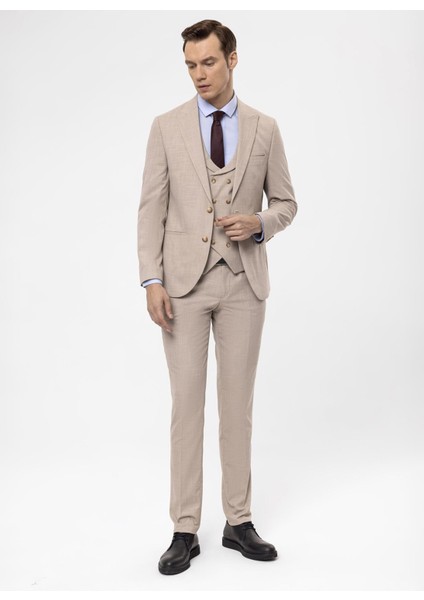 Normal Bel Slim Fit Bej Erkek Takım Elbise TK1020000267