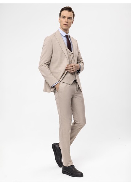 Normal Bel Slim Fit Bej Erkek Takım Elbise TK1020000267