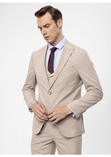 Normal Bel Slim Fit Bej Erkek Takım Elbise TK1020000267