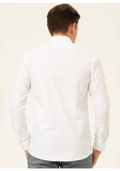 Slim Fit Klasik Yaka Düz Beyaz Erkek Gömlek GM1007100541 modelleri