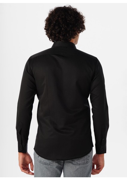 Slim Fit Klasik Yaka Armürlü Siyah Erkek Gömlek GM2024700431 modelleri