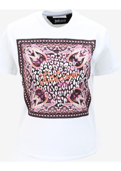 Just Cavalli Bisiklet Yaka Baskılı Beyaz Kadın T-Shirt 75PAHF04