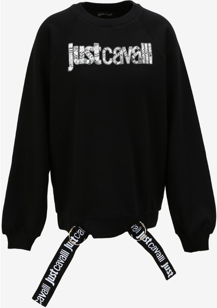 Bisiklet Yaka Baskılı Siyah Kadın Sweatshırt 75PAIG05