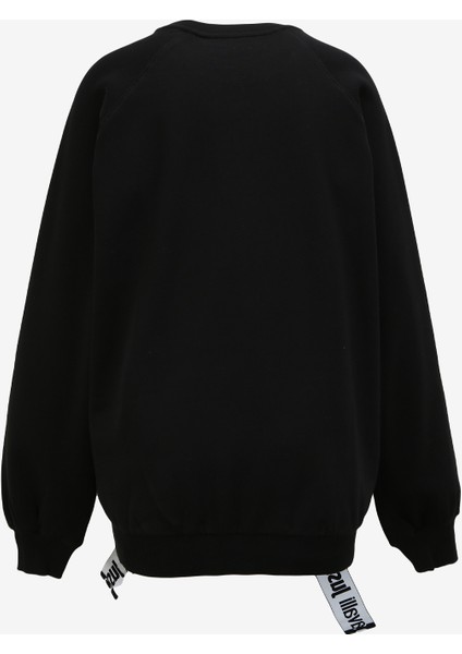 Bisiklet Yaka Baskılı Siyah Kadın Sweatshırt 75PAIG05