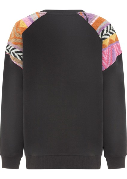 Bisiklet Yaka Desenli Siyah Kadın Sweatshırt MFKD03203 modelleri