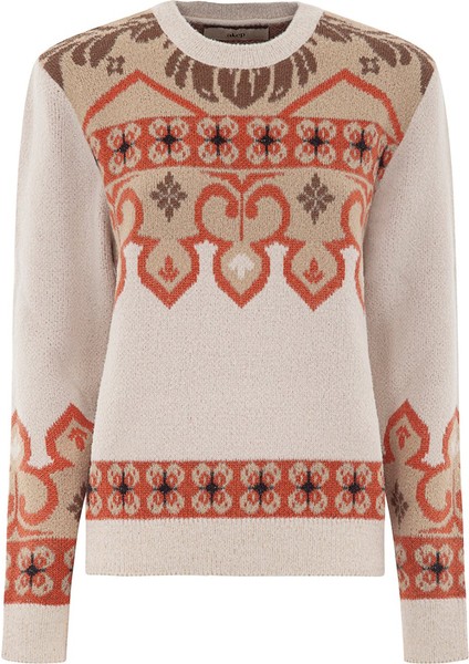 Bisiklet Yaka Normal Desenli Ekru Kazak Kadın Mgkd03019