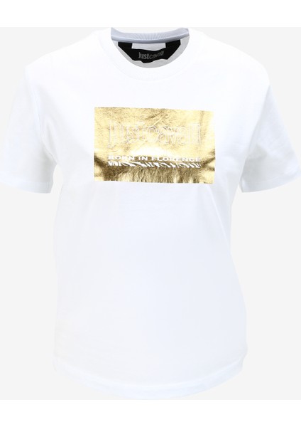 Bisiklet Yaka Baskılı Beyaz Kadın T-Shirt 75PAHG06