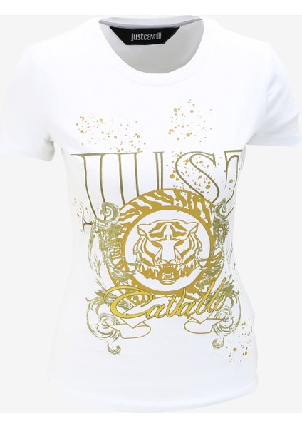 Bisiklet Yaka Baskılı Beyaz Kadın T-Shirt 75PAHF03