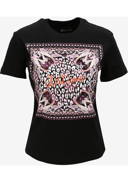 Just Cavalli Bisiklet Yaka Baskılı Siyah Kadın T-Shirt 75PAHF04