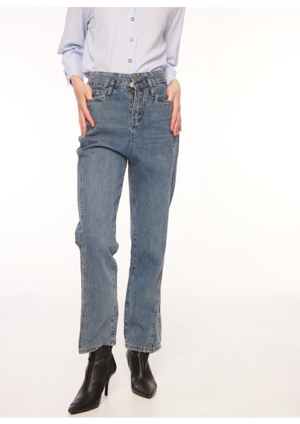 Yüksek Bel Normal Indigo Kadın Pantolon Bolıra modelleri