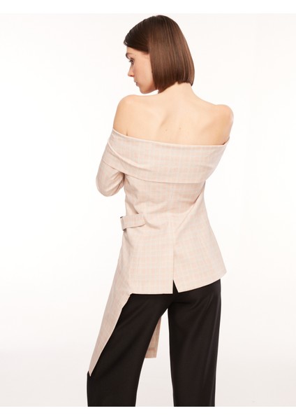 Kayık Yaka Ekose Bej Diz Üstü Kadın Elbise Glan Glan fırsatları