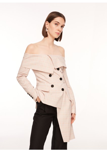 Kayık Yaka Ekose Bej Diz Üstü Kadın Elbise Glan Glan indirimleri