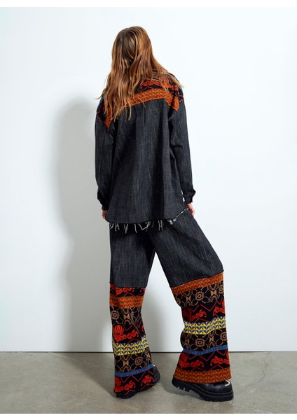 Normal Gömlek Yaka Desenli Siyah Kadın Gömlek CMKD03131 fiyatları