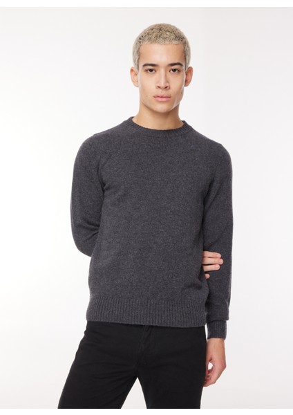 Klasik Yaka Normal Düz Siyah Erkek Kazak K2112PW_SEBASTIEN Lambswool