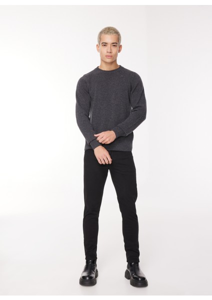 Klasik Yaka Normal Düz Siyah Erkek Kazak K2112PW_SEBASTIEN Lambswool