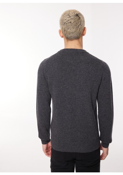 Klasik Yaka Normal Düz Siyah Erkek Kazak K2112PW_SEBASTIEN Lambswool