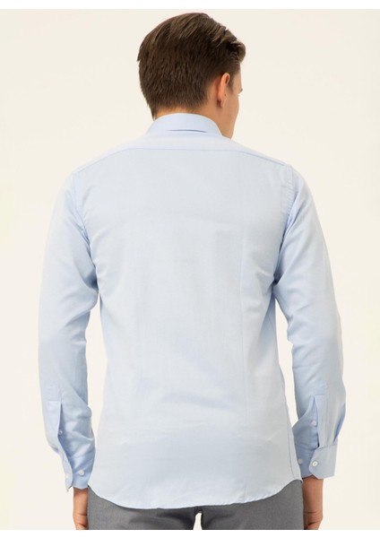 Slim Fit Klasik Yaka Armürlü Mavi Erkek Gömlek GM2024700418 modelleri