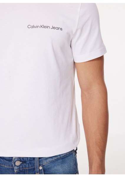 Bisiklet Yaka Düz Beyaz Erkek T-Shirt J30J322547YAF