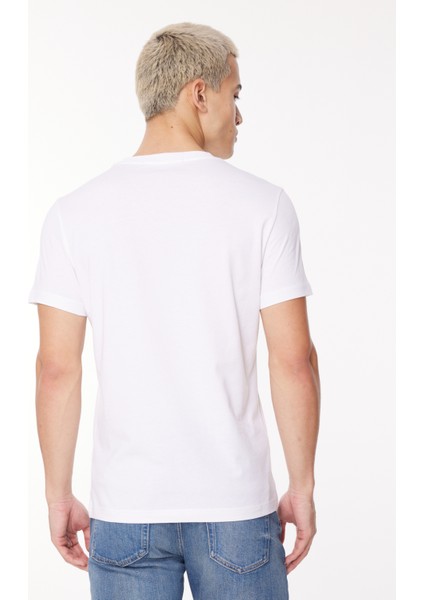Bisiklet Yaka Düz Beyaz Erkek T-Shirt J30J322547YAF