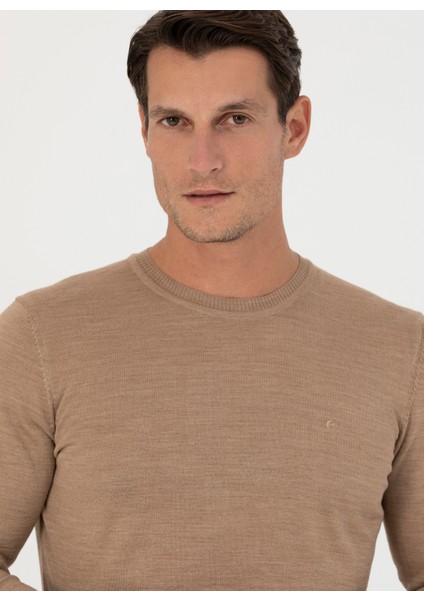 Bisiklet Yaka Slim Fit Düz Deve Tüyü Erkek Kazak Elo fiyatları