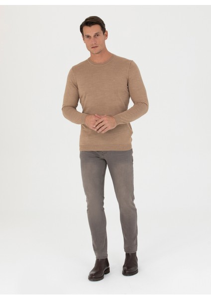 Bisiklet Yaka Slim Fit Düz Deve Tüyü Erkek Kazak Elo fırsatları