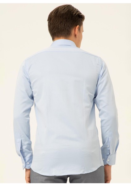 Slim Fit Klasik Yaka Armürlü Mavi Erkek Gömlek GM2024700405 modelleri