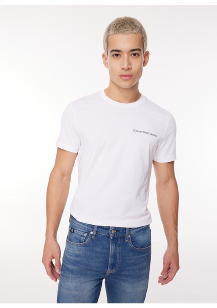 Bisiklet Yaka Düz Beyaz Erkek T-Shirt J30J322547YAF fiyatları