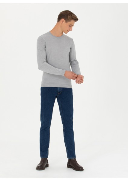 Bisiklet Yaka Slim Fit Düz Açık Gri Erkek Kazak Elo fırsatları