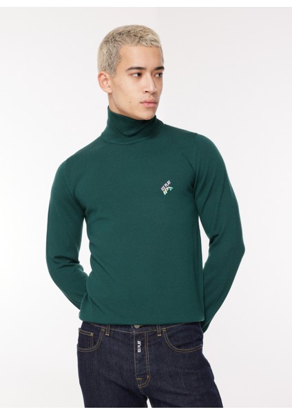 Dik Yaka Normal Düz Koyu Yeşil Erkek Kazak 23IU1M0A0159002_MAGLIA Lupetto