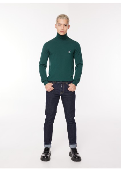 Dik Yaka Normal Düz Koyu Yeşil Erkek Kazak 23IU1M0A0159002_MAGLIA Lupetto modelleri