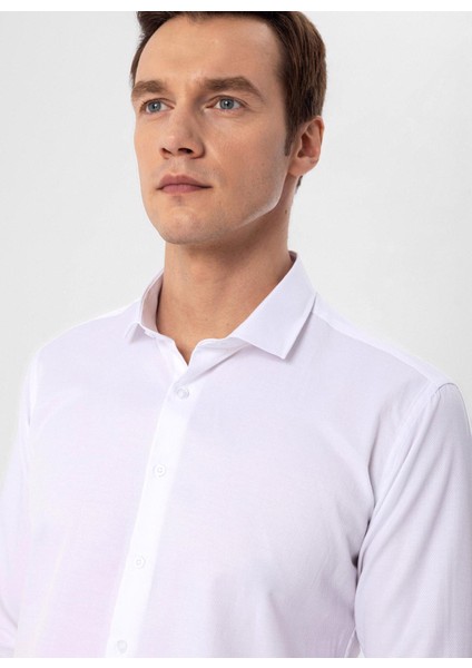 Slim Fit Klasik Yaka Armürlü Beyaz Erkek Gömlek GM2024700448 indirimleri