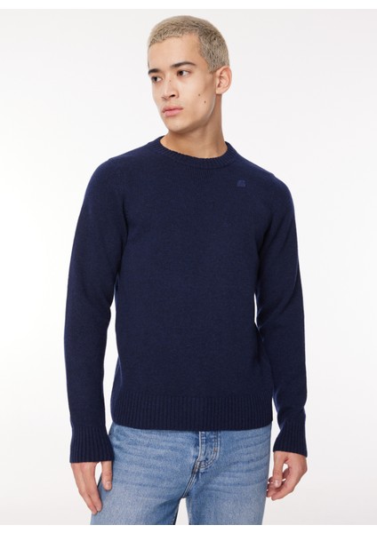 Klasik Yaka Normal Düz Mavi Erkek Kazak K2112PW_SEBASTIEN Lambswool