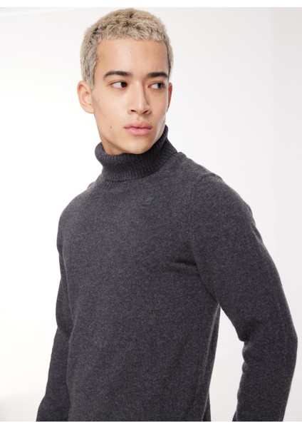 Klasik Yaka Normal Düz Siyah Erkek Kazak K2112QW_HENRY Lambswool