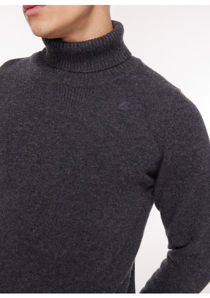 Klasik Yaka Normal Düz Siyah Erkek Kazak K2112QW_HENRY Lambswool