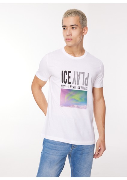 Bisiklet Yaka Düz Beyaz Erkek T-Shirt 23IU1M0F018P400_T-SHIRT Jersey