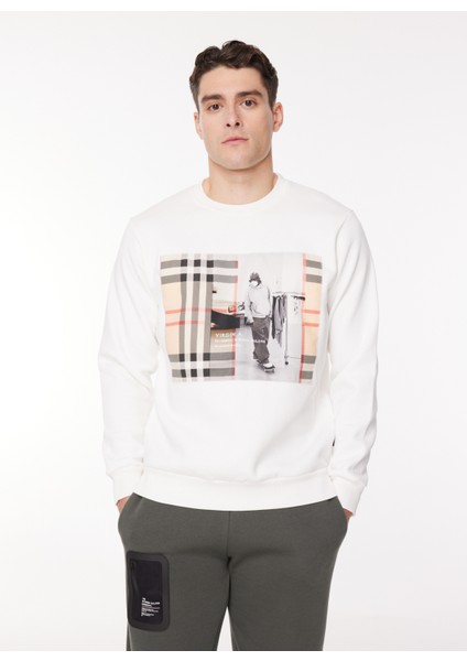 Kapüşon Yaka Krem Erkek Sweatshırt Sew G629 Vır_snapshot Regular Fıt indirimleri