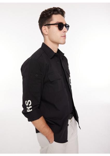 Regular Fit Siyah Baskılı Erkek Gömlek Cmw G520 Garments_garments Regular modelleri