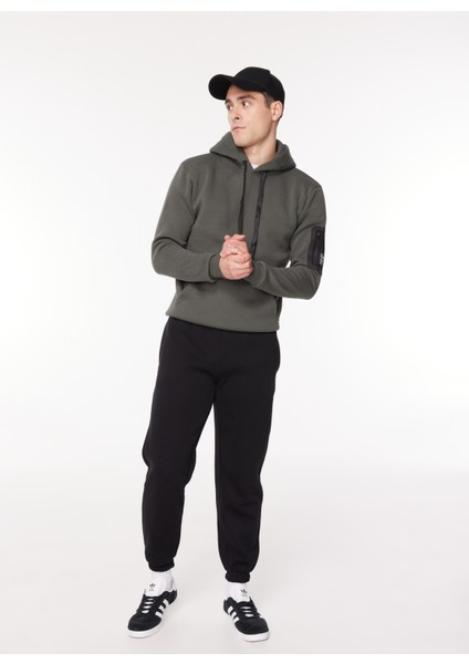 Kapüşon Yaka Siyah - Haki Erkek Sweatshırt Hew G511 Repocket_repocket Regular modelleri