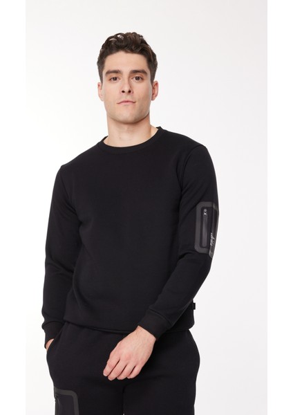 Kapüşon Yaka Siyah Erkek Sweatshırt Sew G511 Repocket_repocket Regular modelleri