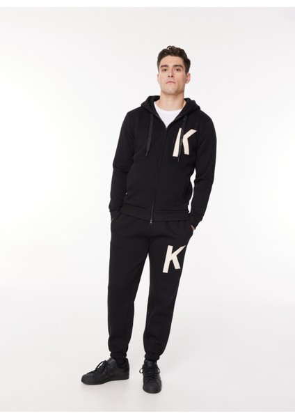 Kapüşon Yaka Siyah Erkek Sweatshırt Hzw G500 Key_downtown Regular Fıt