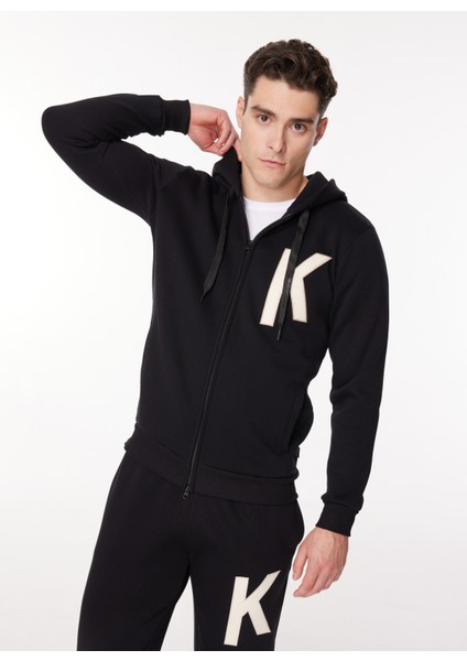 Kapüşon Yaka Siyah Erkek Sweatshırt Hzw G500 Key_downtown Regular Fıt modelleri