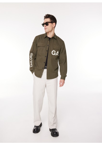 Regular Fit Haki Baskılı Erkek Gömlek Cmw G520 Garments_garments Regular