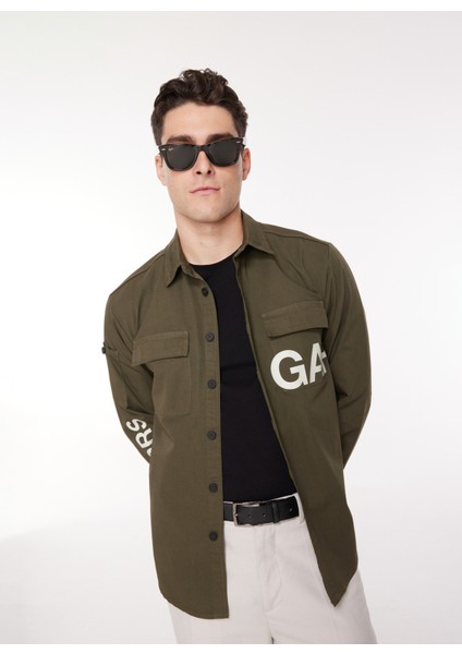 Regular Fit Haki Baskılı Erkek Gömlek Cmw G520 Garments_garments Regular