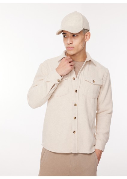 Slim Fit Gömlek Yaka Bej Erkek Gömlek CI905SS fiyatları