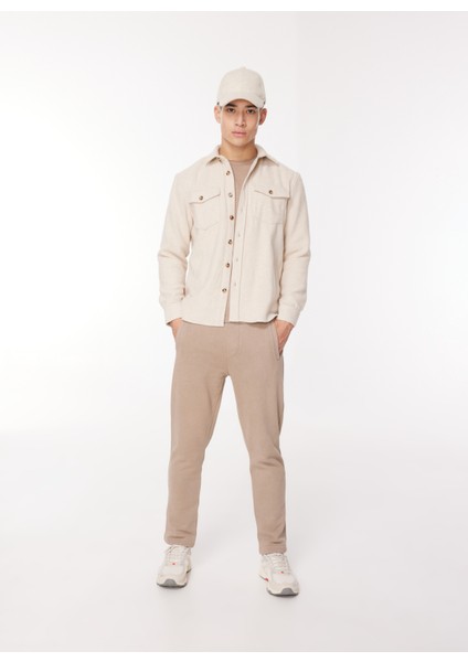 Slim Fit Gömlek Yaka Bej Erkek Gömlek CI905SS modelleri