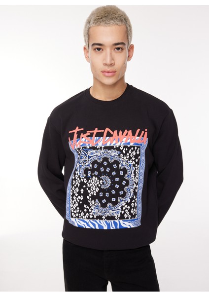 Bisiklet Yaka Siyah Erkek Sweatshırt 75OAIF04