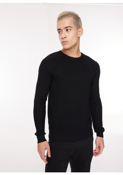 Bisiklet Yaka Slim Fit Siyah Erkek Kazak Mı2508Ss