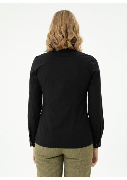 Slim Fit Gömlek Yaka Düz Siyah Kadın Gömlek SALY023K indirimleri