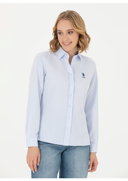 Slim Fit Gömlek Yaka Düz Indigo Kadın Gömlek WOX023K