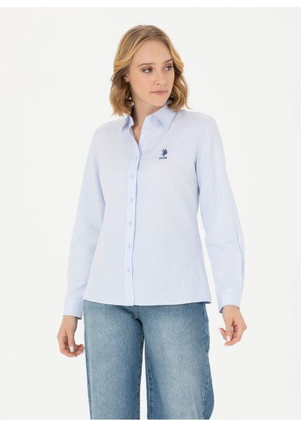 Slim Fit Gömlek Yaka Düz Indigo Kadın Gömlek WOX023K modelleri